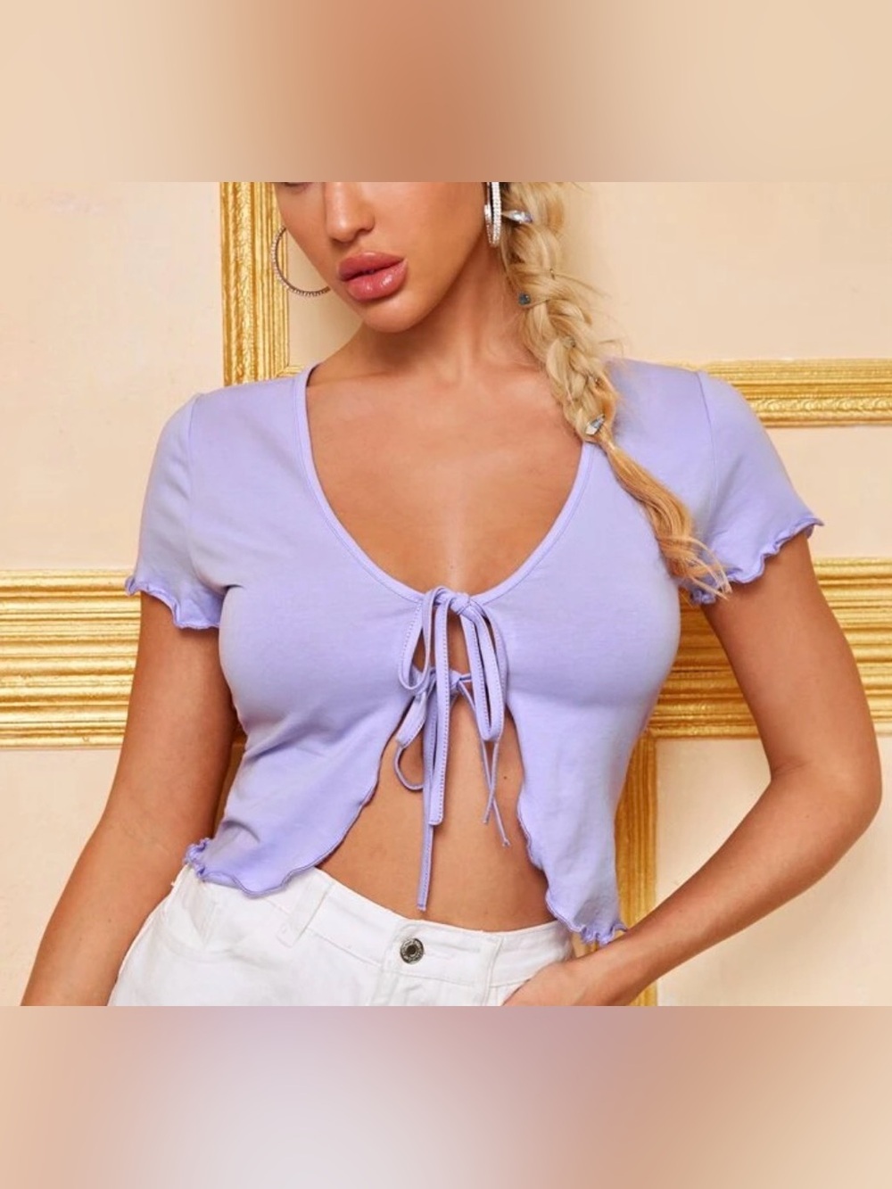 SHEIN Lavender Tie-Front Crop Top - Women